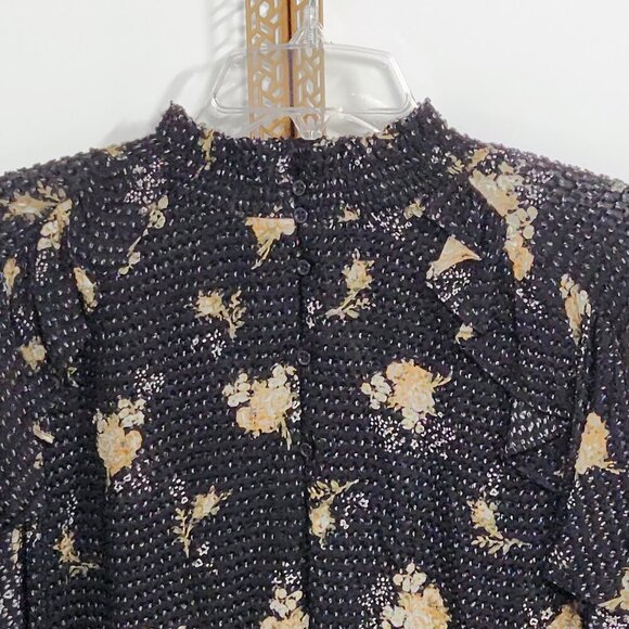 Maje Floral Ruffle Sleeve Top Size 2(M US) Black - Picture 3 of 7